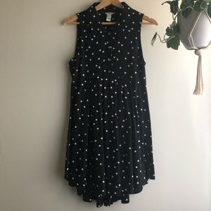 Polka Dot Collared Sleeveless Dress